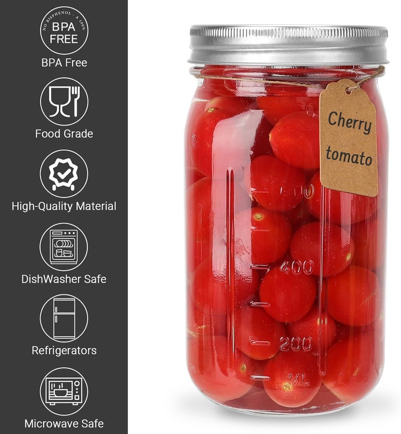 CycleMore Wide Mouth Mason Jars 32 oz, 12 Pack Large Glass Mason Jar with Metal Airtight Lids and Bands, 1 Quart Canning Jars for Pickling, Fermenting, Food Storage & DIY Projects - Image 3